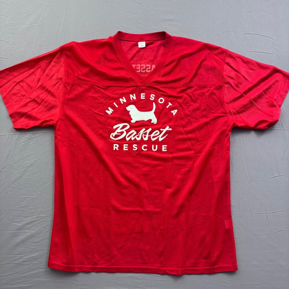Sport-Tek Minnesota Basset Rescue Mesh Jersey Red Mens XL Dog Lover Graphic Tee